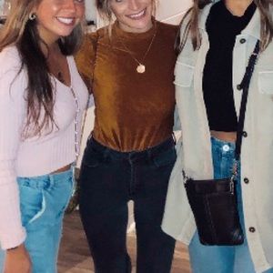 Burnt orange velvet high neck short sleeve